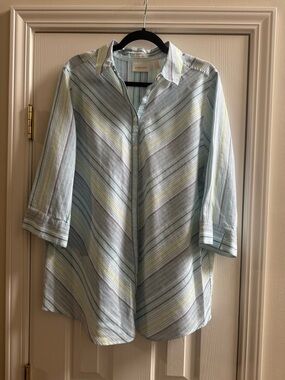 100% Linen Pastel Striped Button-Up Shirt